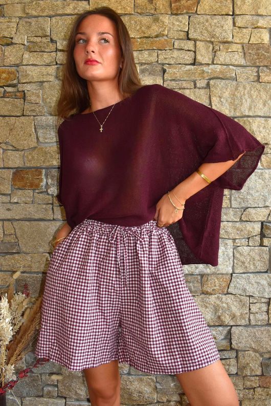 Arbi Gingham Short Aubergine